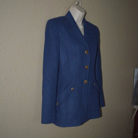 Sz 4 W WATHNE Blue Wool Blend Lined Blazer - Picture 4 of 7